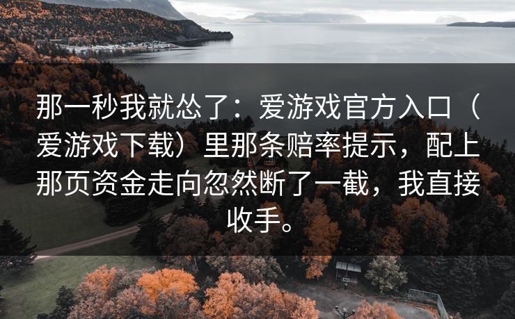 那一秒我就怂了：爱游戏官方入口（爱游戏下载）里那条赔率提示，配上那页资金走向忽然断了一截，我直接收手。