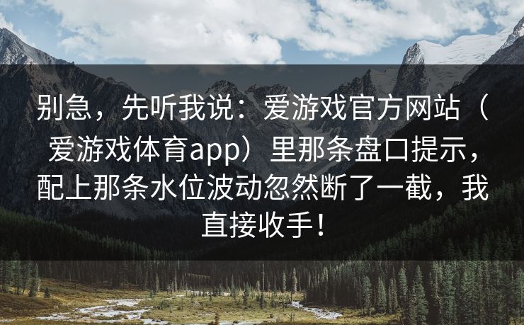 别急，先听我说：爱游戏官方网站（爱游戏体育app）里那条盘口提示，配上那条水位波动忽然断了一截，我直接收手！