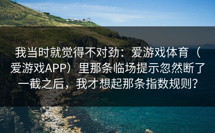 我当时就觉得不对劲：爱游戏体育（爱游戏APP）里那条临场提示忽然断了一截之后，我才想起那条指数规则？