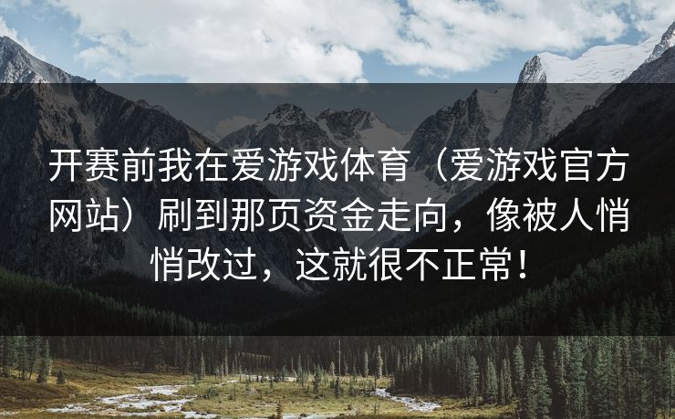 开赛前我在爱游戏体育（爱游戏官方网站）刷到那页资金走向，像被人悄悄改过，这就很不正常！